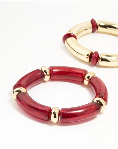 Lovisa - Gold Red Stretch Bangles 3-Pack