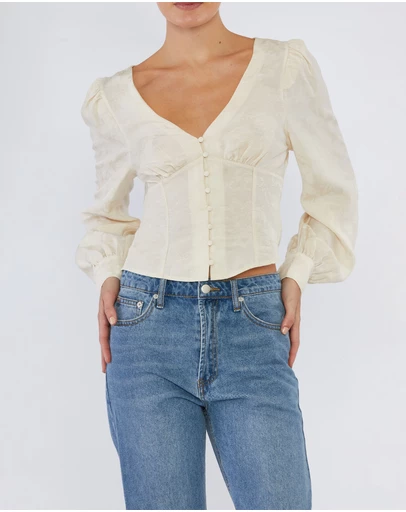 Amelius - Loren Linen Jacquard V-Neck Top