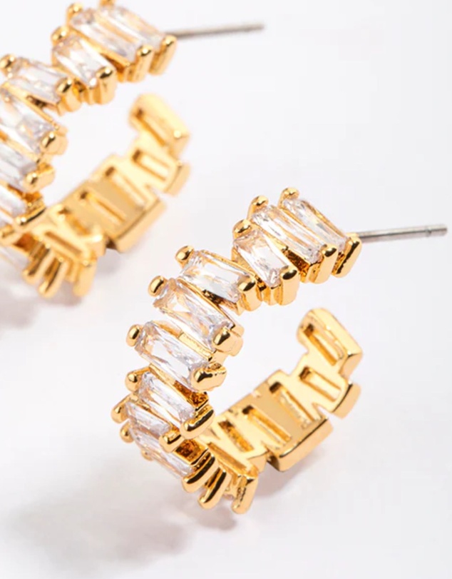 Lovisa - Gold Plated Organic Cubic Zirconia Baguette Hoop Earrings