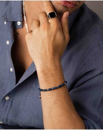 Nialaya Jewellery - Men's Beaded Bracelet with Dark Blue and Silver Disc Beads