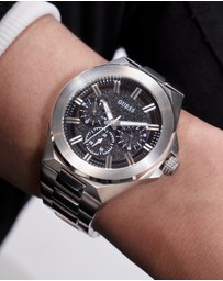 GUESS - Silver-Tone Multi-function 46mm Black Dial Men's Watch