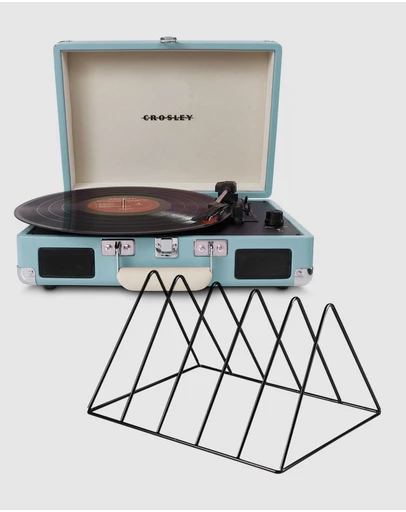 Crosley - Crosley Cruiser Bluetooth Portable Turntable - Turquoise + Gadhouse Vinyl Rack Bundle - Black
