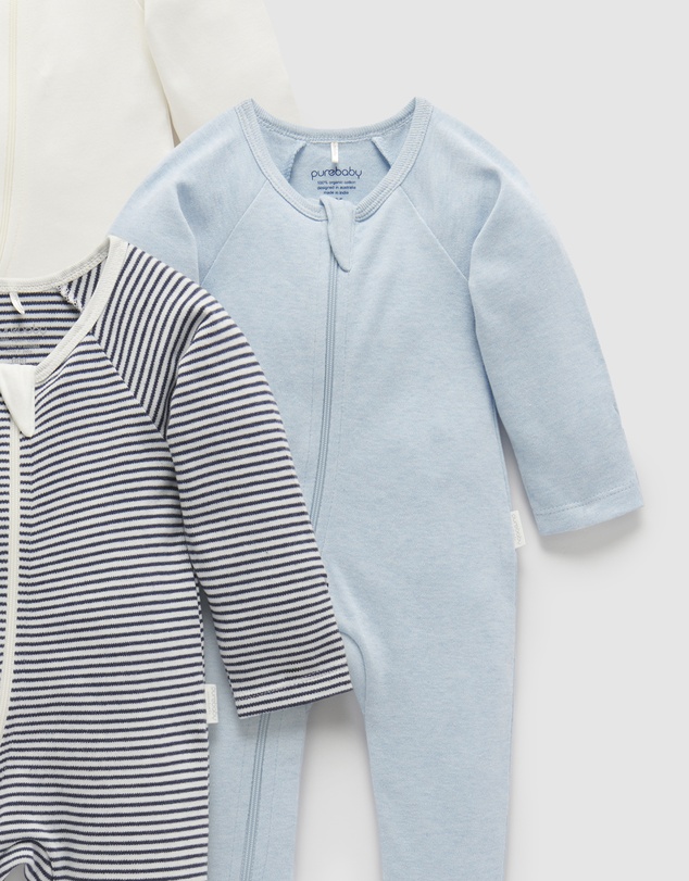Purebaby - 4 Pack Zip Growsuit-Babies