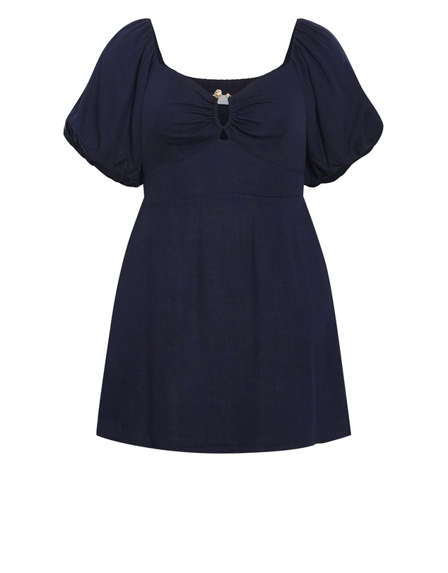 City Chic - Plus size Mani Balloon Sleeve Mini Dress - navy