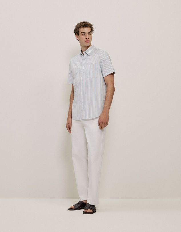 Trenery - Oxford Stripe Short Sleeve Shirt in Sage Green