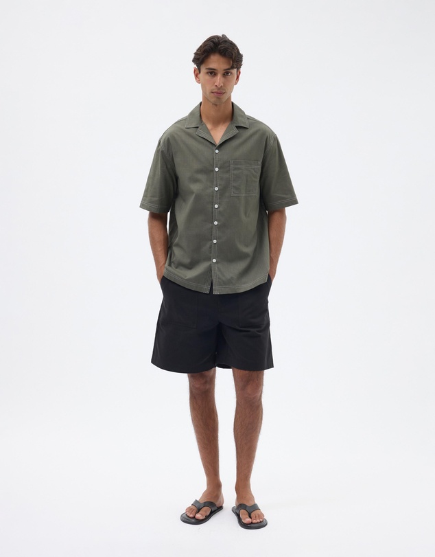 AERE - Linen Blend Contrast Stitch Shirt