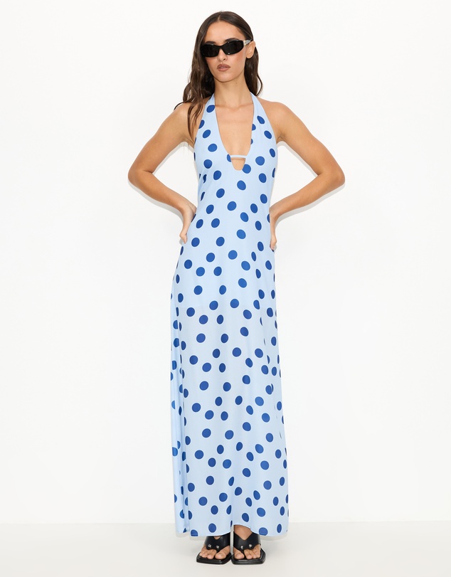 Dazie - Waves Halter Polka Dot Maxi Dress