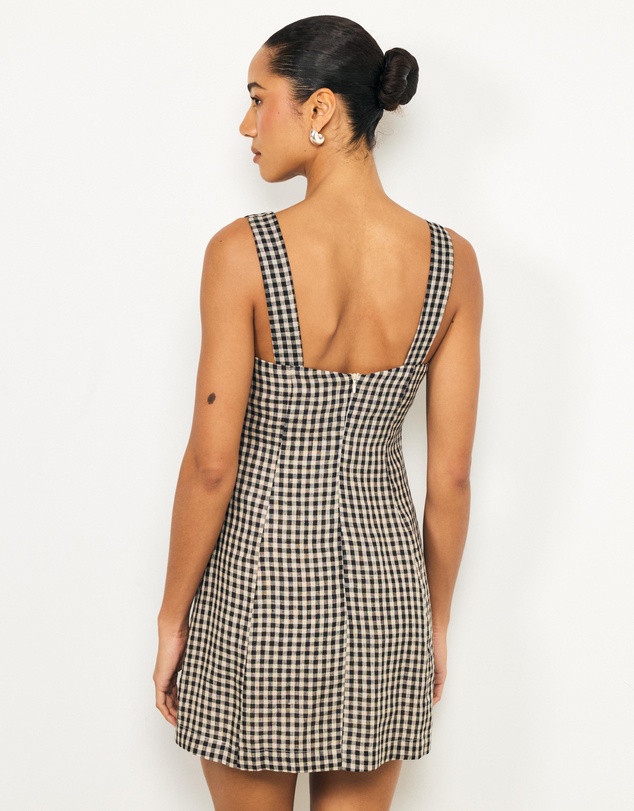 AERE - Ciela Gingham Linen Mini Dress