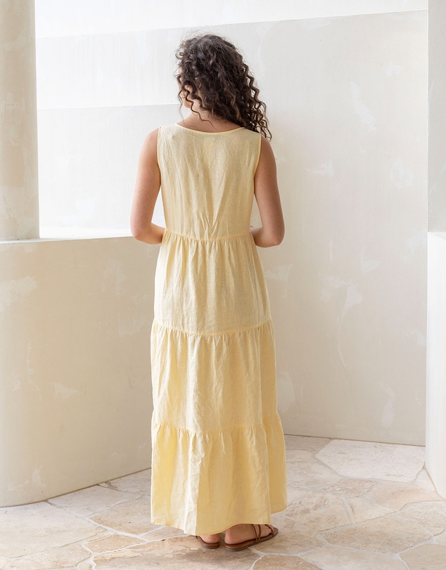 Angel Maternity - Kiara Linen Maternity Maxi Dress in Lemon
