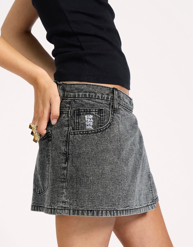 ONE TEASPOON - Alexia Low Waist Wrap Mini Denim Skirt - Rocco Grey Black