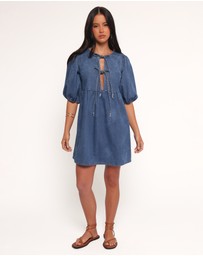 Petal & Pup - Romana Tie Front Mini Dress - Dark Denim