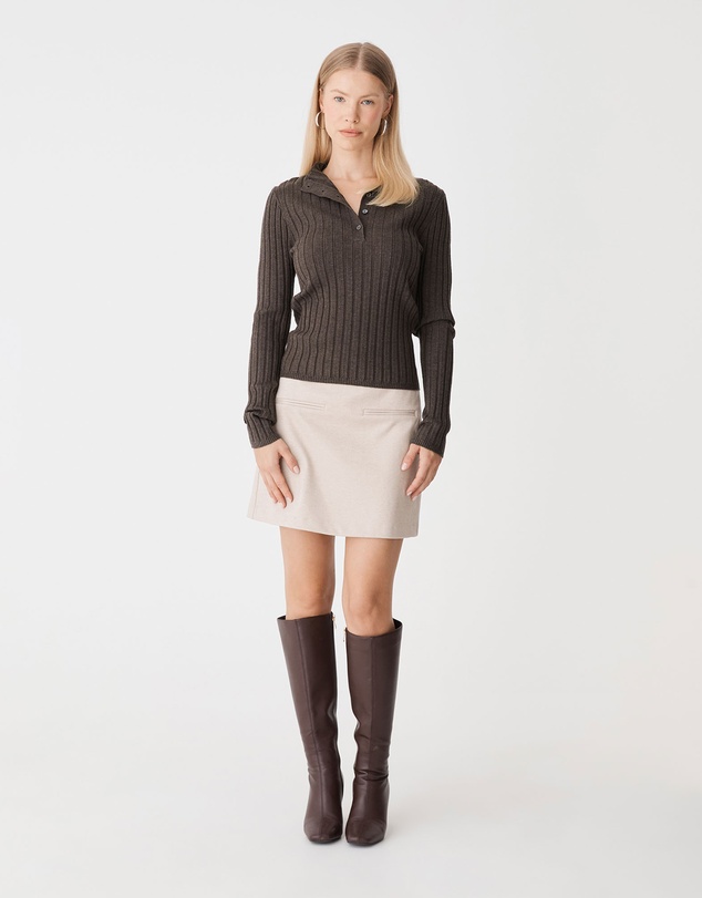 Forcast - Inez Mock Neck Henley Knit