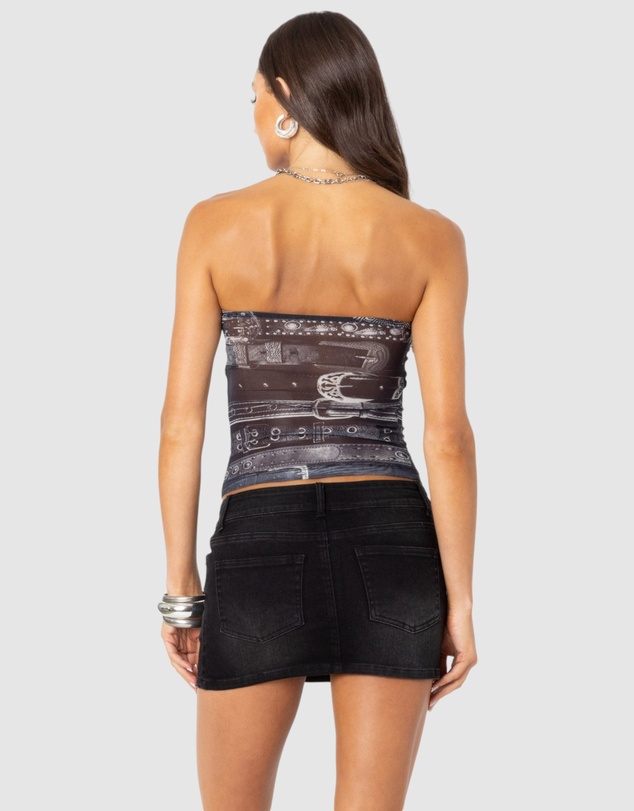 EDIKTED - Layered Belt Mesh Tube Top