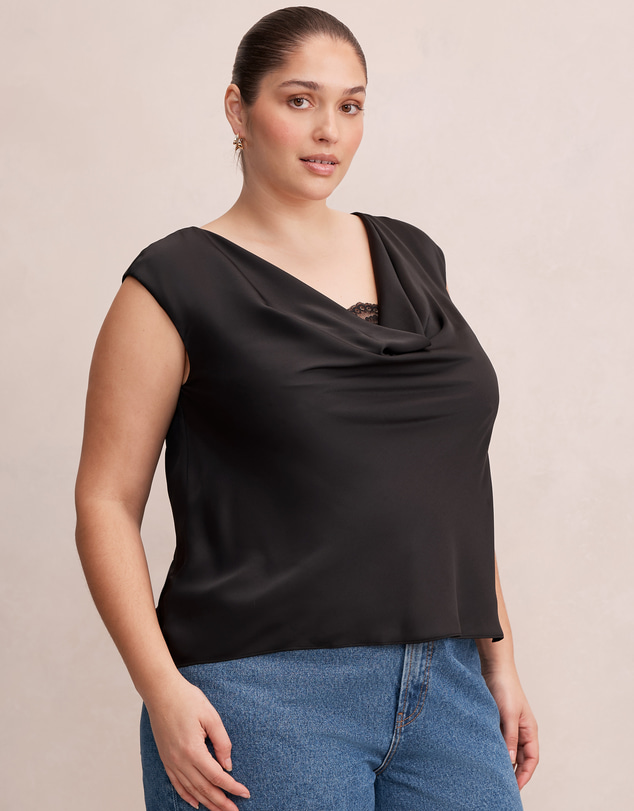 Forever New Curve - Ivy Curve Lace Trim Cowl Neck Top