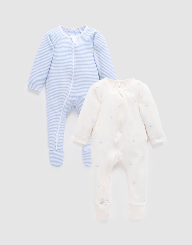 Purebaby - 2 Pack Zip Growsuit -Babies