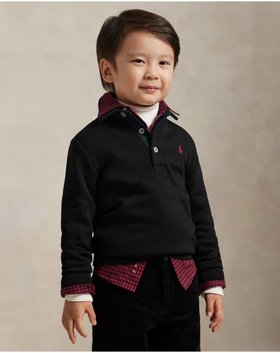 Polo Ralph Lauren - Plaid-Trim Fleece Polo-Collar Sweatshirt - ICONIC EXCLUSIVE - Babies-Kids