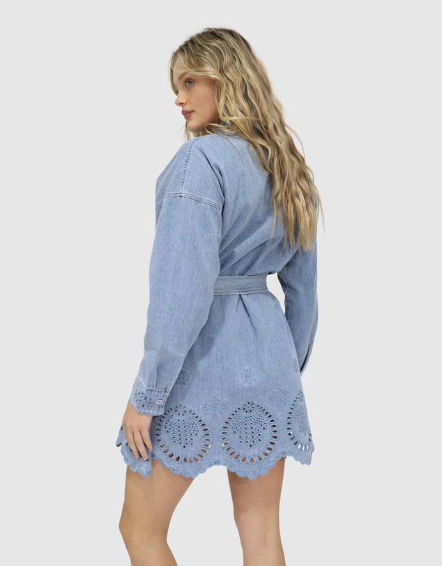 Belle & Bloom - Sunday Somewhere Denim Broderie Mini Shirt Dress