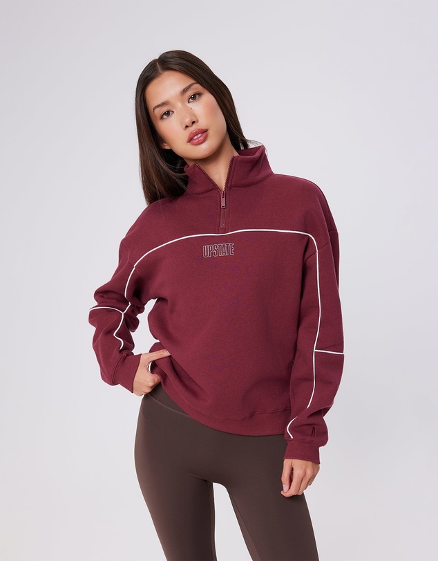 Upstate - Half Zip Pannelled Crew - Warm Cherry