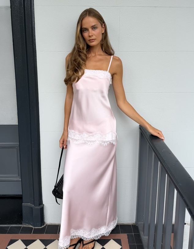 Atmos&Here - Paris Lace Satin Midi Skirt