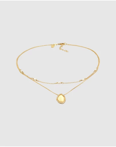 Elli Jewelry - Freshwater Pearl Coin Layer Necklace in Gold-Plated 925 Silver