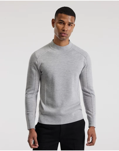 Calibre - Mock Neck Merino Sweater Silver Marle