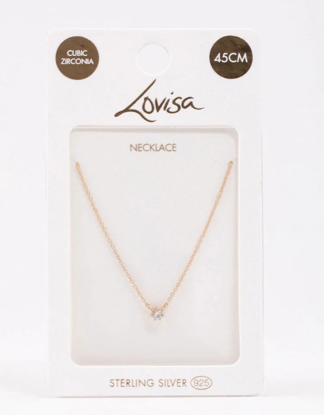 Lovisa - Gold Plated Sterling Silver Round Cubic Zirconia Dainty Necklace