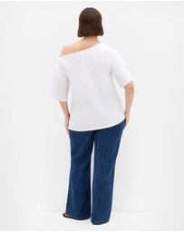 City Chic - Plus size Asymmetrical Cotton Tee - ivory