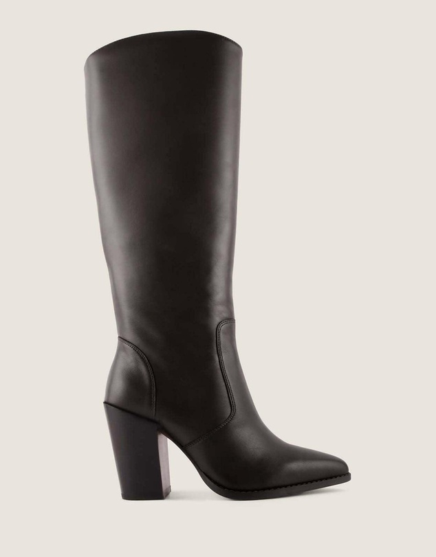 Shelly Shen - Rory Heel Long Boots Black Leather