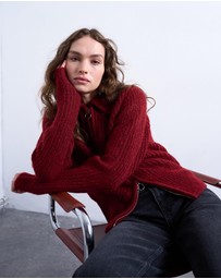 TOPSHOP - Topshop Knitted Collar Zip Ring Cardigan