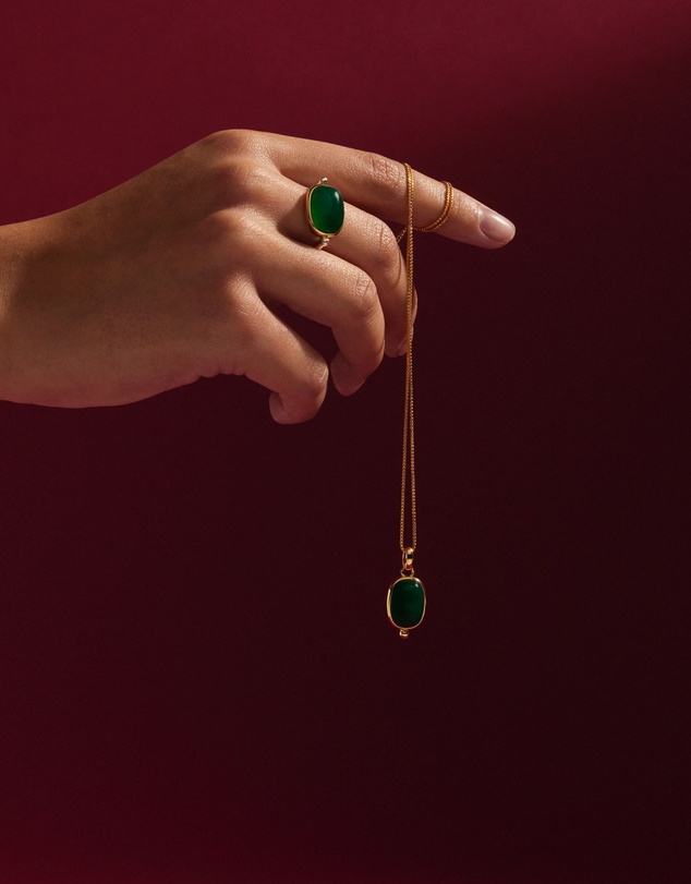 Najo - Fleur Yellow Gold Green Onyx Necklace (45cm+ext)