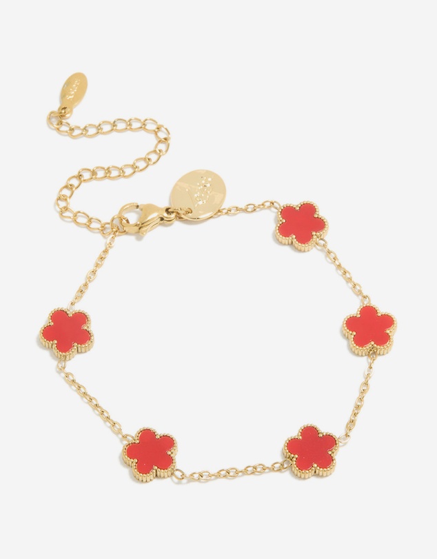 Lovisa - Waterproof Gold Plated Stainless Steel Red Shell Petal Flower Charm Bracelet