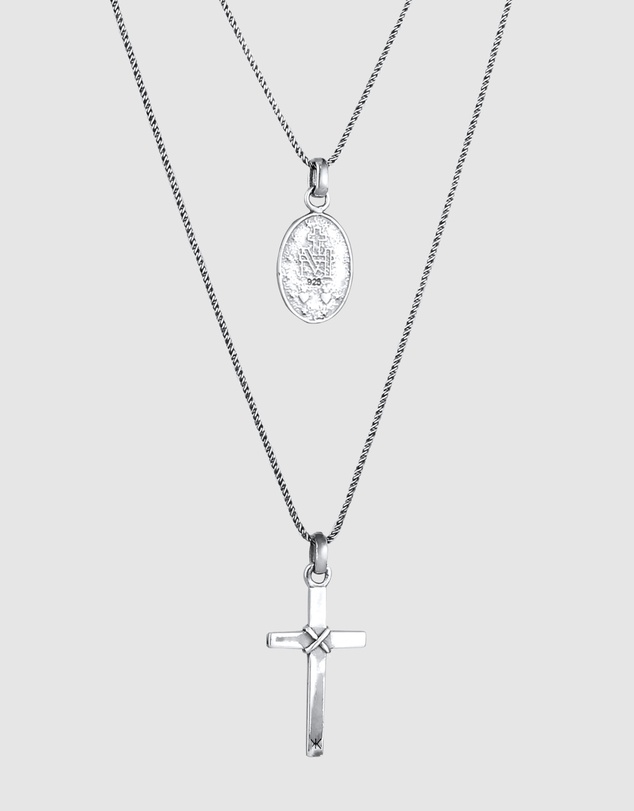 Kuzzoi - ICONIC EXCLUSIVE - Layered Necklace with Cross Pendant in Oxidised 925 Sterling Silver