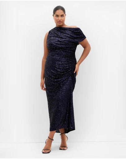 City Chic - Plus size Sequin Star Off Shoulder Maxi Dress - navy