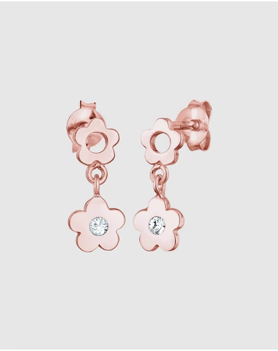 Elli Jewelry - Crystal Rose Kids Stud Earrings in Rose Gold-Plated 925 Silver