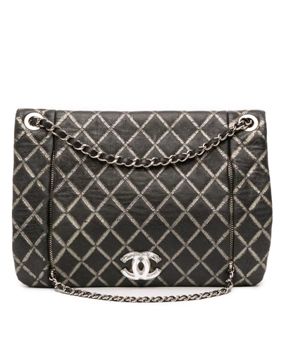 Pre-Loved by Azura Reborn - Pre-Loved Quilted Metallic Distressed Lambskin CC Crystal Flap