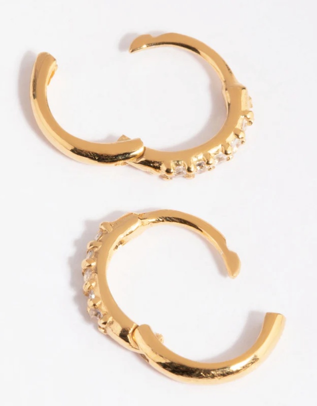 Lovisa - Gold Plated Sterling Silver Cubic Zirconia Huggie Earrings