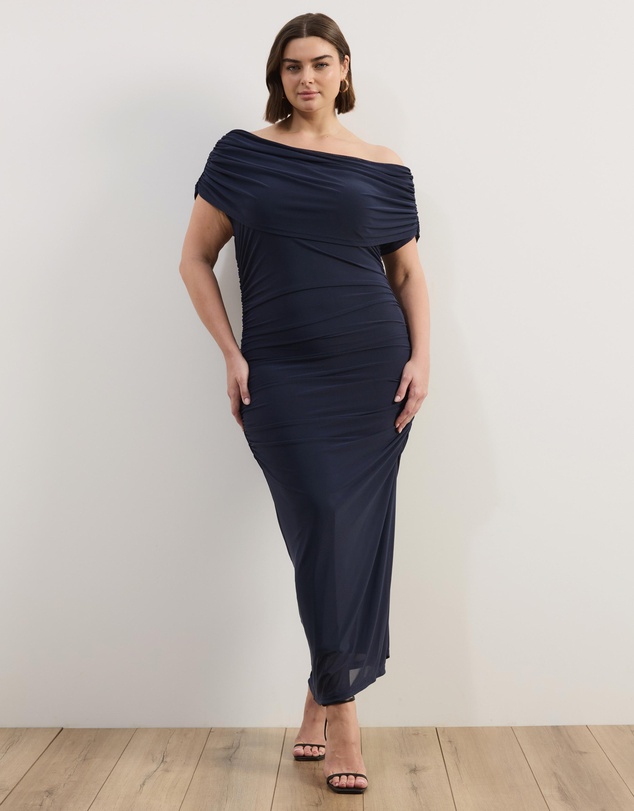 Atmos&Here Curvy - Bonnie Off Shoulder Mesh Maxi Dress