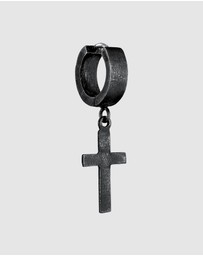 Kuzzoi - ICONIC EXCLUSIVE - Earrings Men Creole Cross Single Piece in 925 Sterling Silver Oxidized