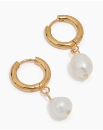 Lovisa - Waterproof Gold Plated Stainless Steel Freshwater Pearl Drop Huggie Earrings