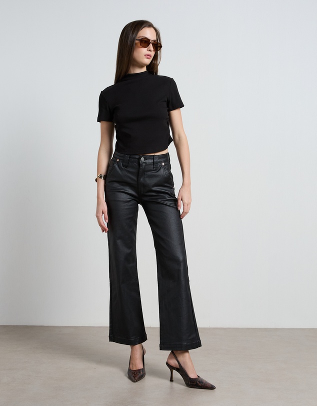 DRICOPER DENIM - Misika Coated Black Kick Flare Trousers