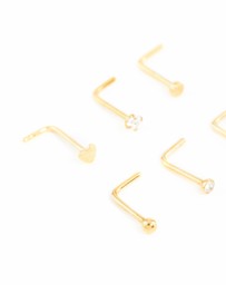 Lovisa - Gold Plated Surgical Steel Heart Cubic Zirconia Nose Studs 6-Pack