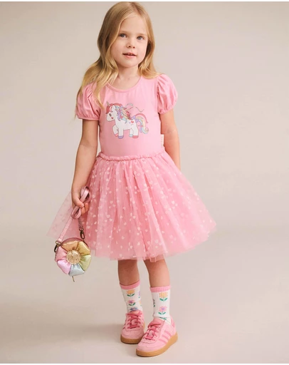 Huxbaby - Magical Unicorn Puff Sleeve Tulle Dress - Babies-Teens