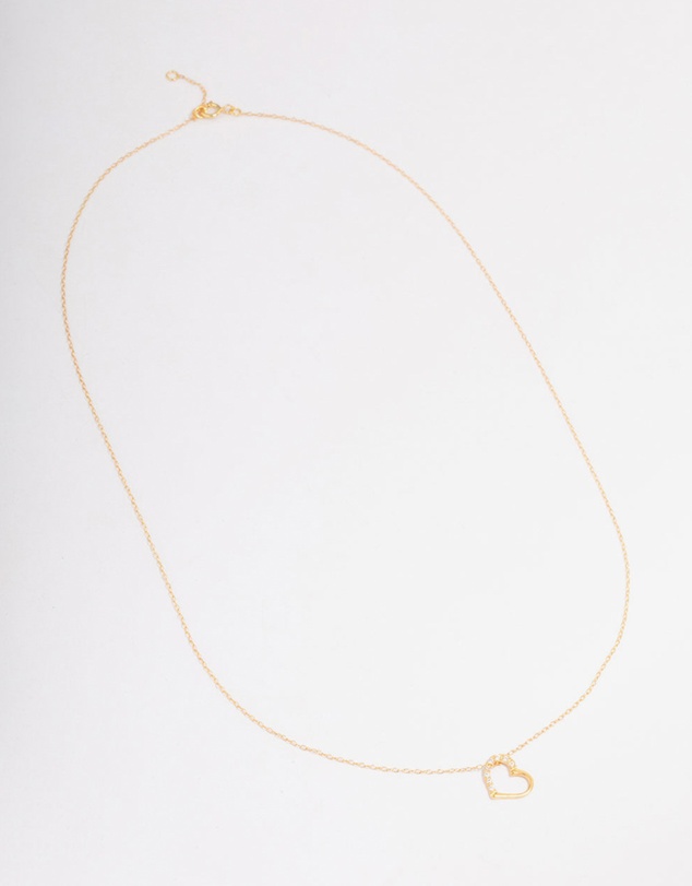 Lovisa - Gold Plated Sterling Silver Cubic Zirconia Half Paved Heart Necklace