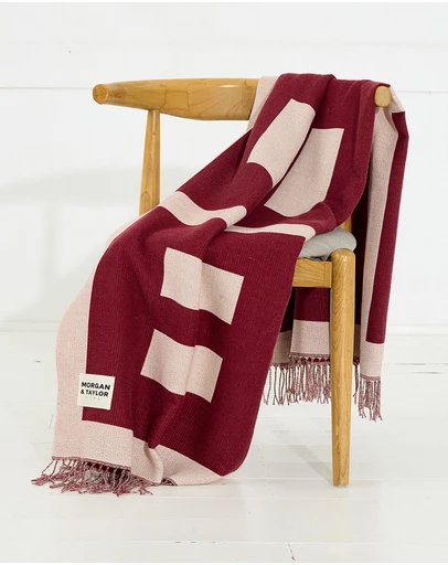Morgan & Taylor - Willow Throw Blanket in Beige and Burgundy Red