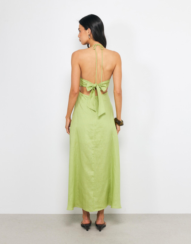 AERE - Sila Halter Tie Back Linen Midi Dress