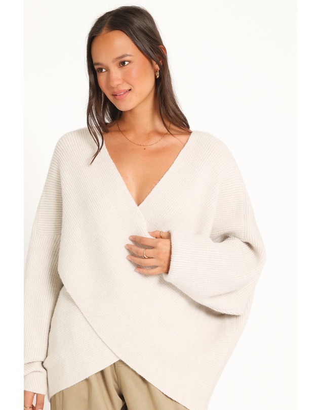 Petal & Pup - Stanton Oversized Wrap Sweater - Light Grey