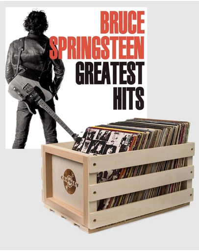Sony Music - Crosley Record Storage Crate Bruce Springsteen Greatest Hits Vinyl Album Bundle
