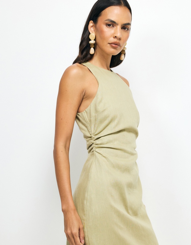 AERE - Elow Ruched Linen Midi Dress