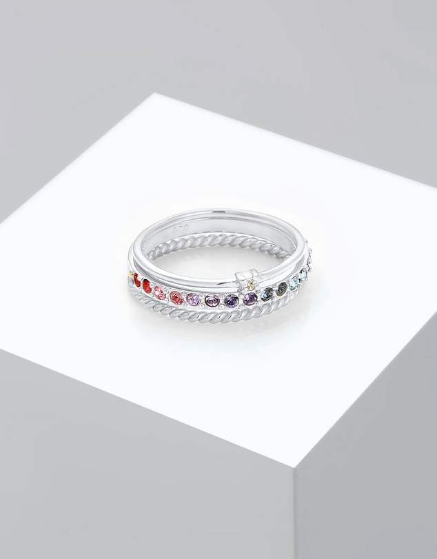 Elli Jewelry - Ring Set Multi-Colour with Crystals in 925 Sterling Silver