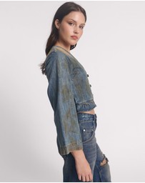ONE TEASPOON - Denim Frill Backless Crop Top - Lucia Blue